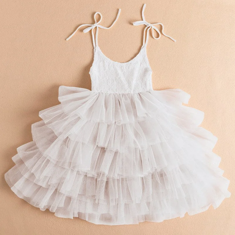 New Birthday Party Summer Dress for Girl Evening Dress Baby Girl Lace Sling Princess Tutu Dress Elegant Flower Kids Formal Gown