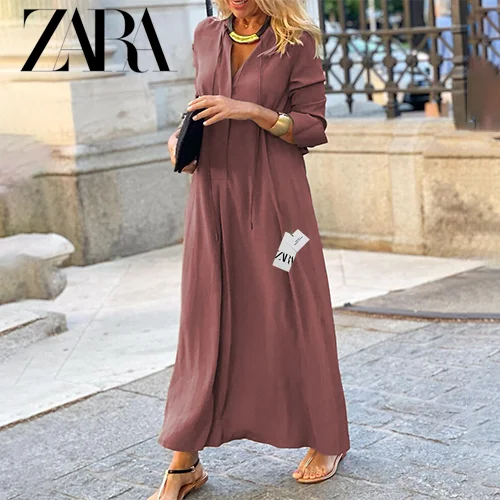 ZARA®2025 Jednostavna košulja-haljina s širokom suknjom, jednobojna, s reverima