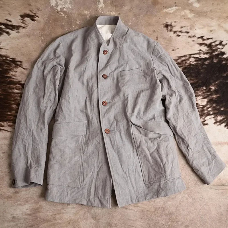 Vintage Men's Grey Linen Single Breasted Jacket