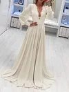 Deep V-Neck Embroidered Long Sleeve Evening Maxi Dress