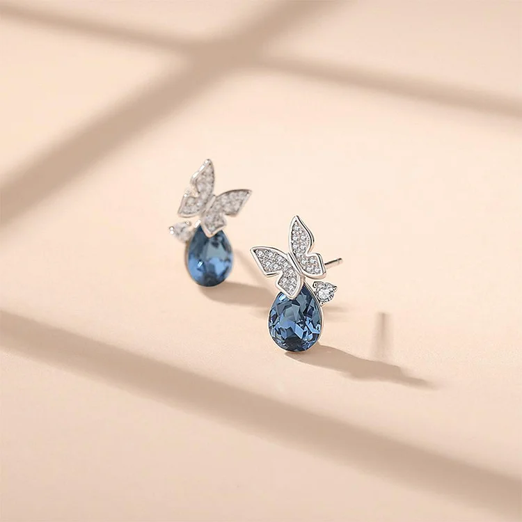 Crystal Butterfly Stud Earrings Sterling Silver