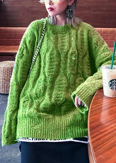 Fashion winter green sweaters plus size o neck patchwork Hole knit blouse
