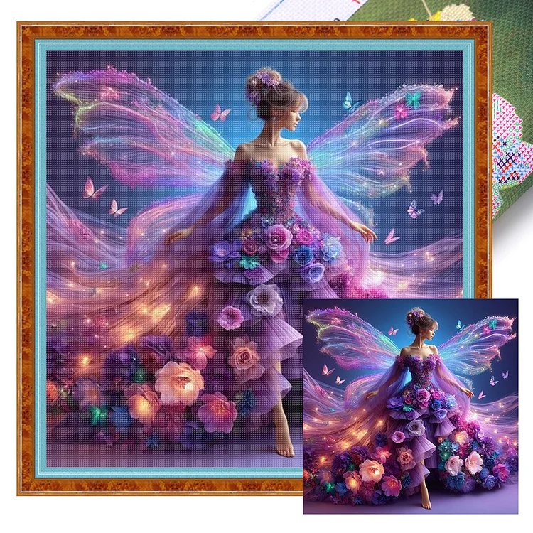 Huacan -Butterfly fairy- 11CT - 3 Strands Threads Printed cross stitch - 40*40cm(Canvas)