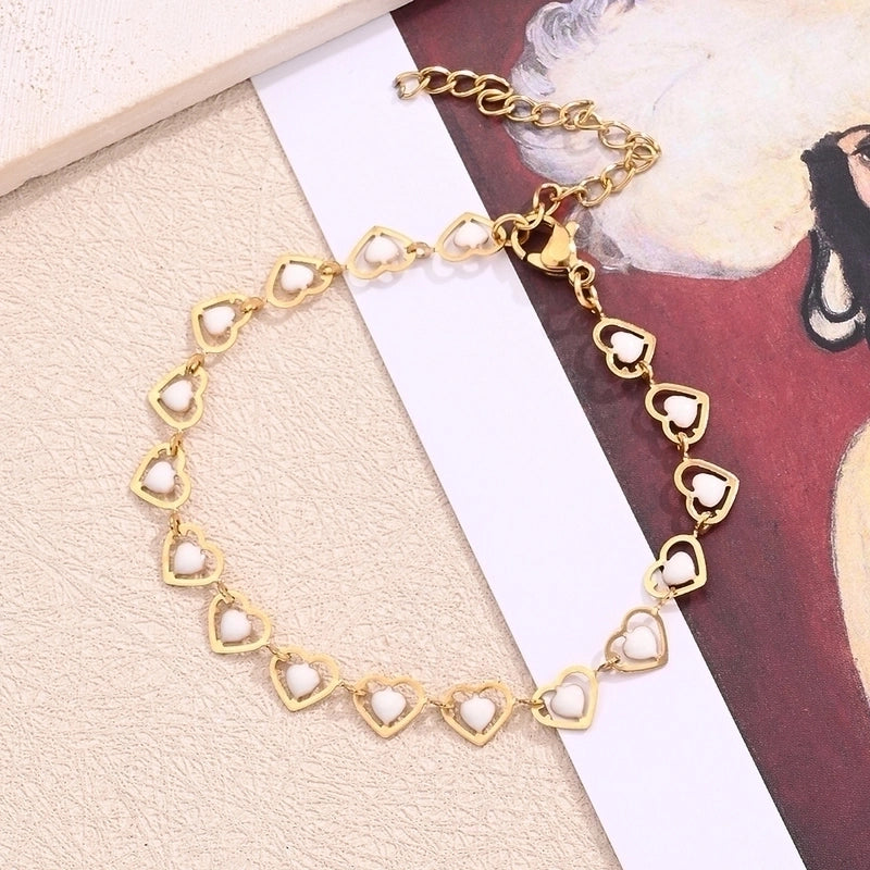 Bohemian Minimalist Double Heart Simple 304 Stainless Steel 18K Gold Plated Bracelets In Bulk