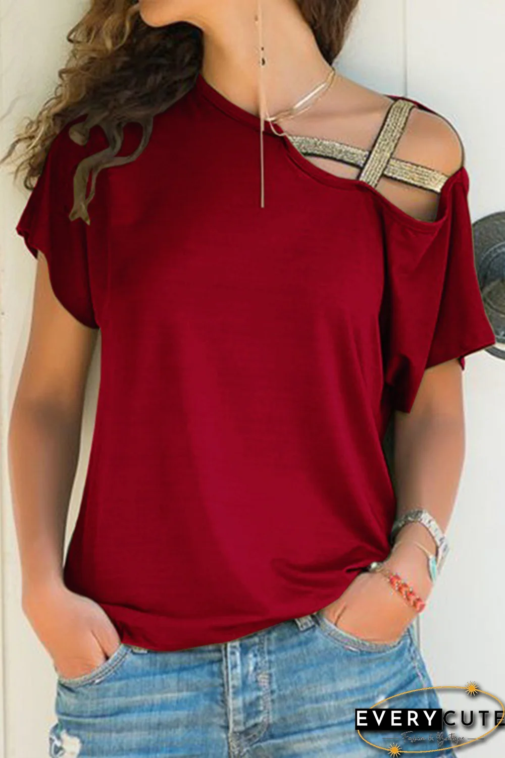 Casual Solid Oblique Collar T-Shirts(7 Colors)