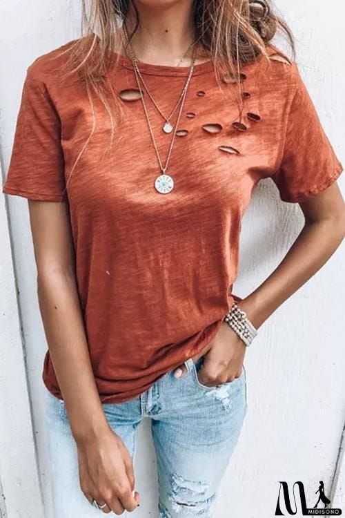 MidiSono - Ripped Short Sleeve T Shirt