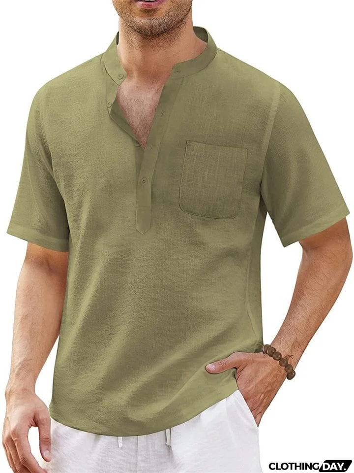 Short Sleeve Solid Color Linen T-Shirts For Men