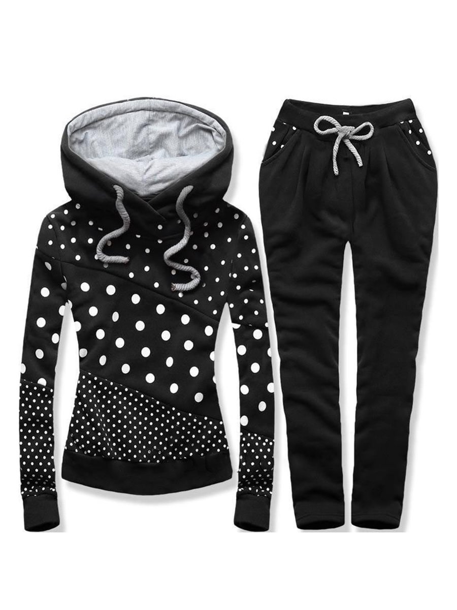 Women's Polka Dot Print Hoodie Set