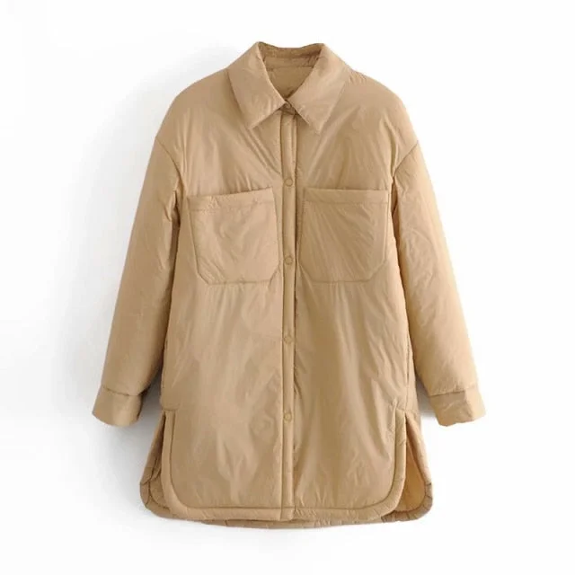 Loose Solid Color Long Basic Pocket Shirt Coats