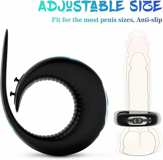 Vibrating Penis Ring with Adjustable Buckle, 10 Vibration Modes,Rechargable Silicone Cock Ring