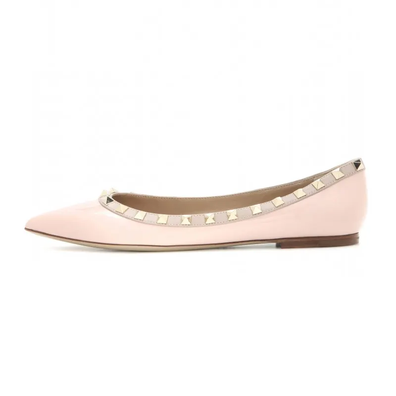 Pointed Toe Flats For Women Fashion Rivets Comfort Ballet Flats Pink Shoes-vocosishoes