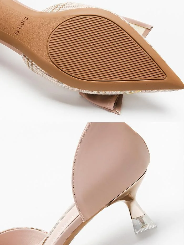 Elegant bow-knot pointed mid-heel single shoes stiletto single shoes