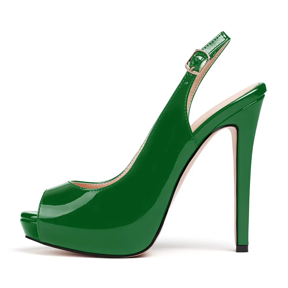 120cm/4.72inch Women's Strap Slingback Sandals Peep Toe Platform Stilettos Patent Heels