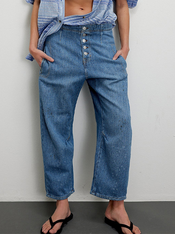 Solid Color Button Jeans hjn Shicloths