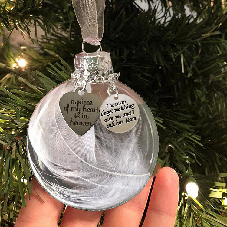 Christmas Memorial Ornament Feather Ball Personalized White Feather Bauble- A Piece of My Heart Is In Heaven