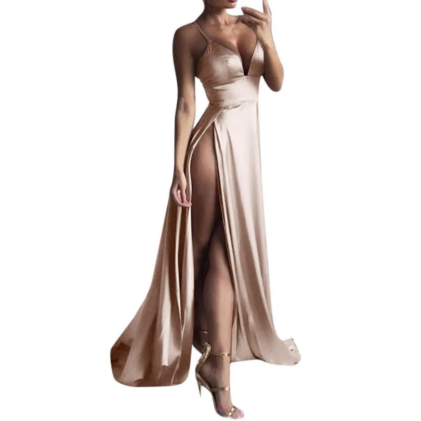 Uveng Uveng Forging Slings Deep V-Neck Bareback Official Picture Solid Color Open Forked Mid-Rise Long Skirt Temperament Commuting Women's Clothing