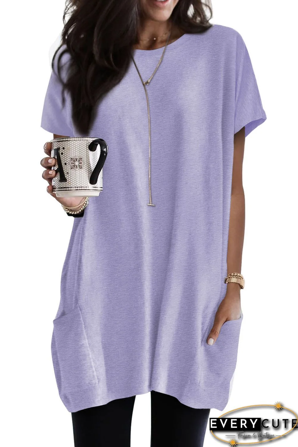 Purple Casual Oversize T-shirt with Pockets