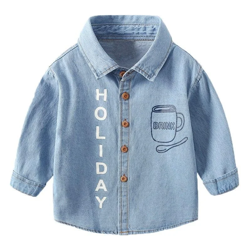 Mudkingdom Boys Denim Shirts Cute Cartoon Animal Pattern Fashion Boys Clothes