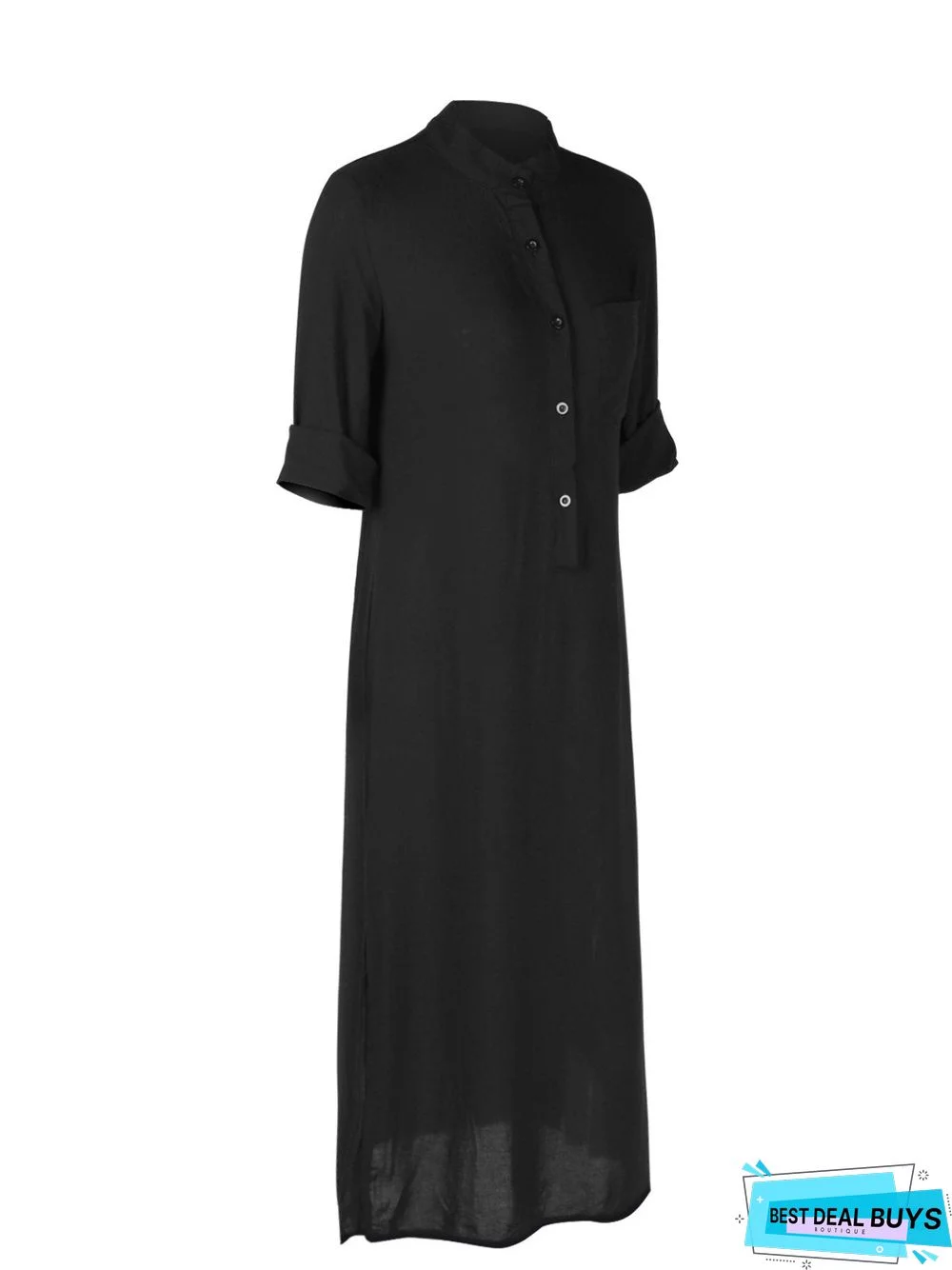 Long Sleeve Plunging Neck Buttoned Dress White Dresses Linen