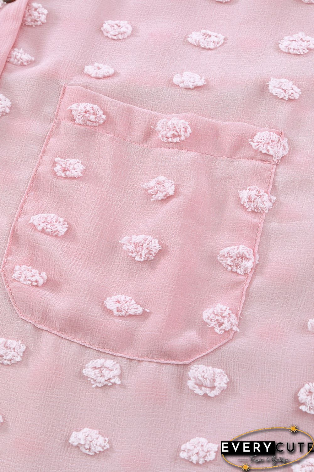 Pink Swiss Dot Buttoned Pocket Long Sleeve Shirt