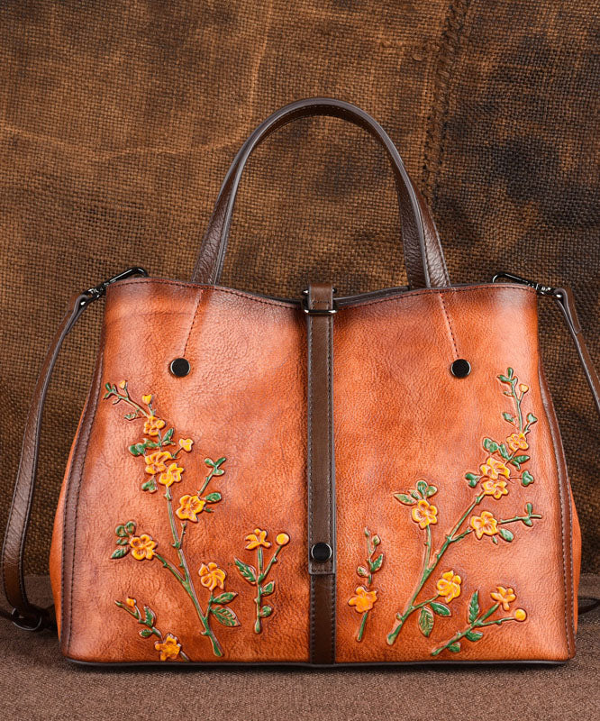 VCSHOES Brown Jacquard Calf Leather Tote Handbag For Women