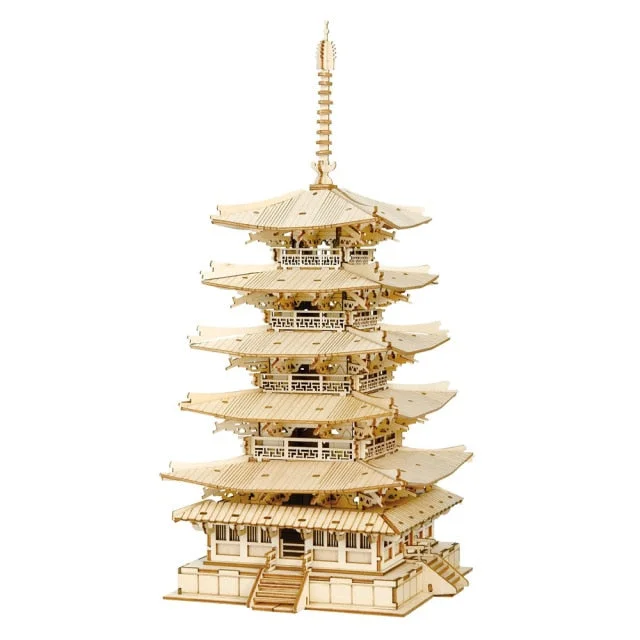Robotime Rolife 275pcs DIY 3D Five-storied Pagoda Wooden Puzzle Game Assembly Constructor Toy Gift for Children Teen Adult TGN02