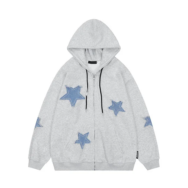 Zingj Zingj Star Paste Cloth Hoodie Autumn Loose Casual Couple Cardigan Coat