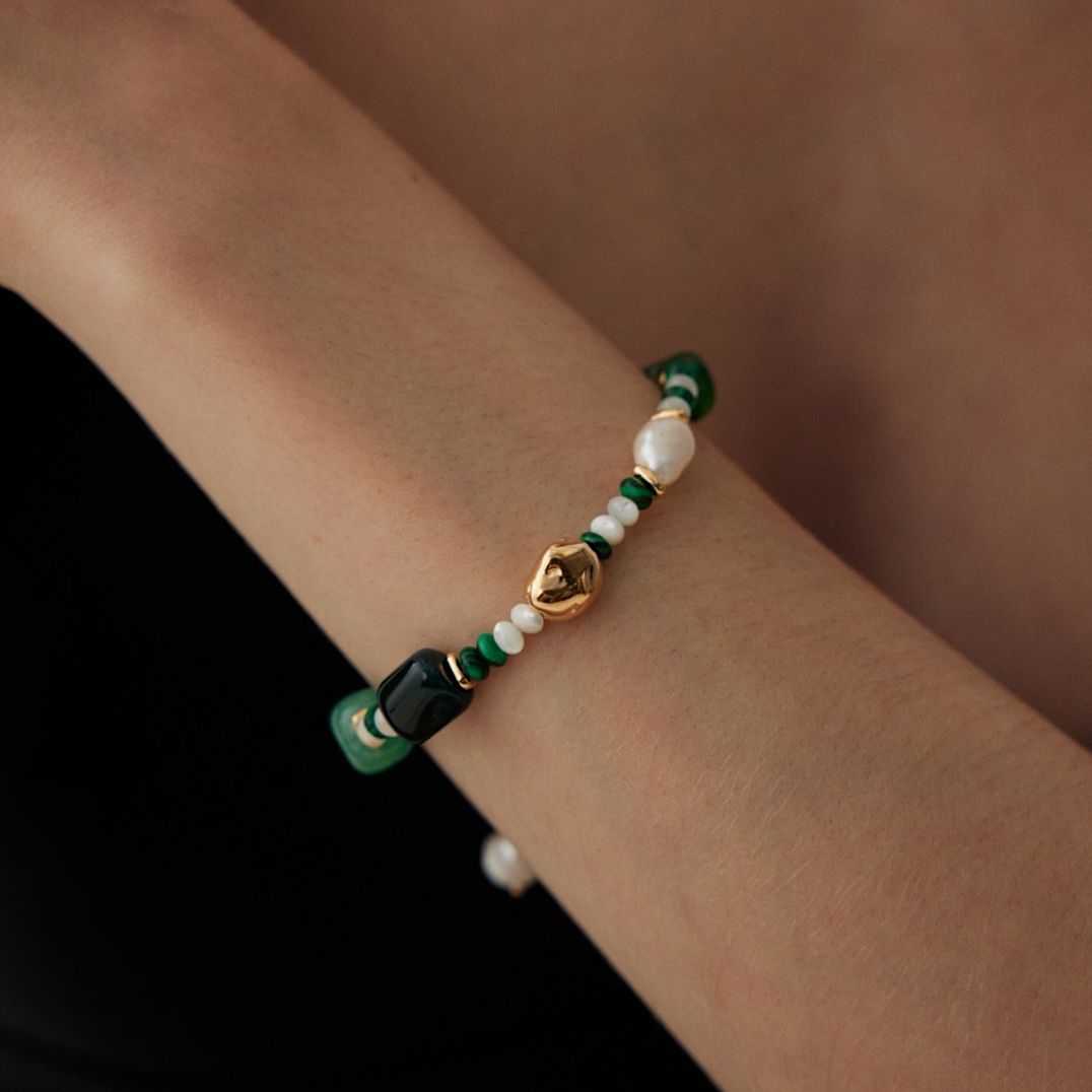 Multi Green Gemstone Gold Plated Beaded Bracelet