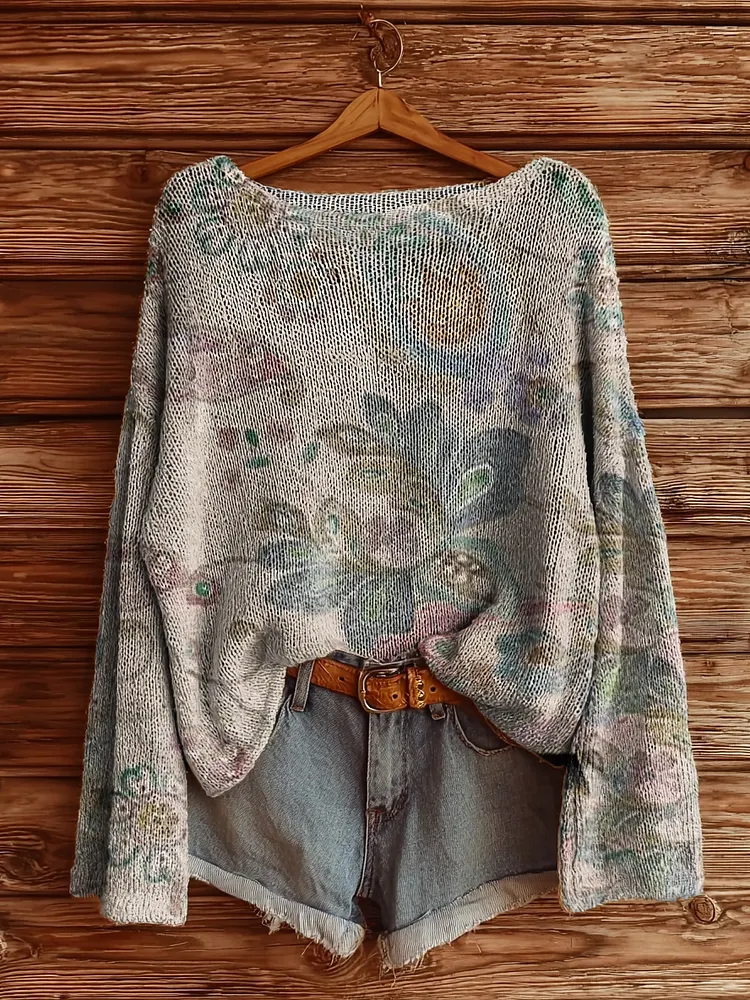 Women's Retro Paisley Floral Art Print Casual Pullover Sweater