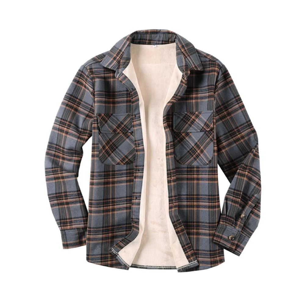Flannel Men Casual Plaid Long Sleeves Shirt Jacket