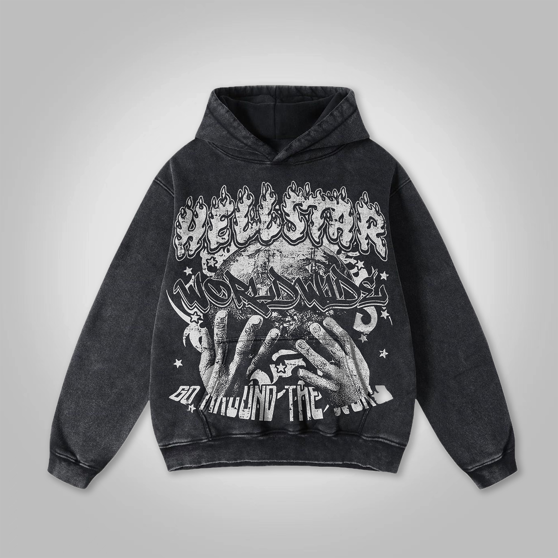 Vintage Angels Descend Graphic Acid Washed Oversized Hoodie