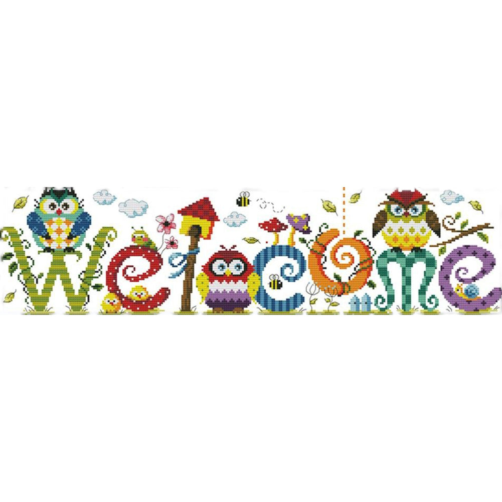 Joy Sunday-Owl Welcome Sign (73*22CM) 11CT Counted Cross Stitch gbfke