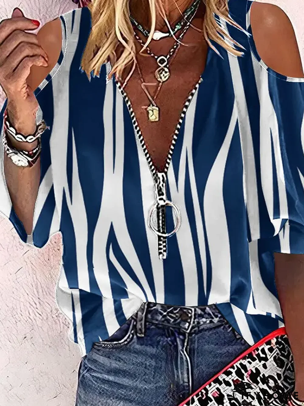 Striped Casual V Neck Short Sleeve Top | IFYHOME