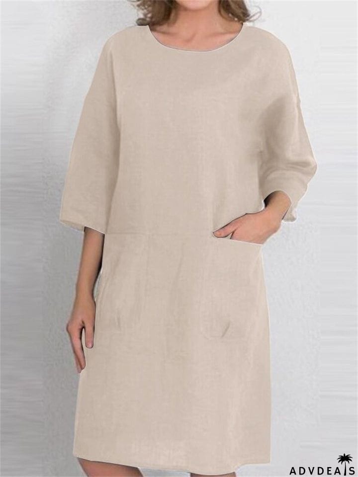 Women's Simple Crewneck Half Sleeve Solid Color Dresses