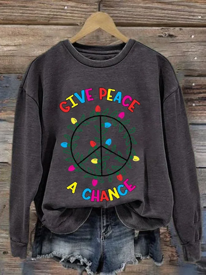 Give Peace a Chance Women's Hippie Print Long Sleeve Sweatshirt socialshop
