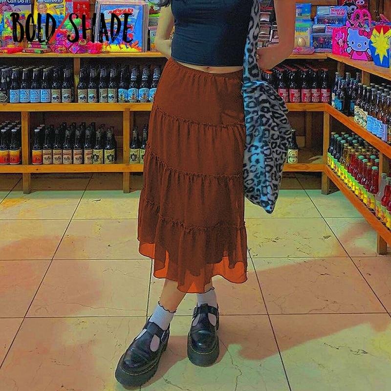 Bold Shade Fairy Grunge Aesthetic Midi Skirt Mesh Skinny Streetwear Fashion Skirts y2k 90s Vintage Style Indie Women Clothes Hot