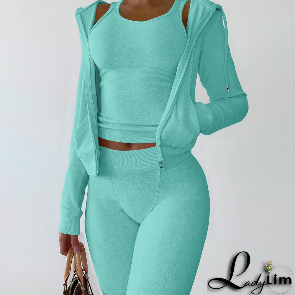 Women's Autumn/Winter Fleece Vest Hooded Three-Piece