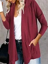 Elegant Long Sleeve Hooded Open Front Knitted Cardigan for Women, Polyester V-Neck with Medium Stretch, Solid Color Long Length for Fall/Winter
