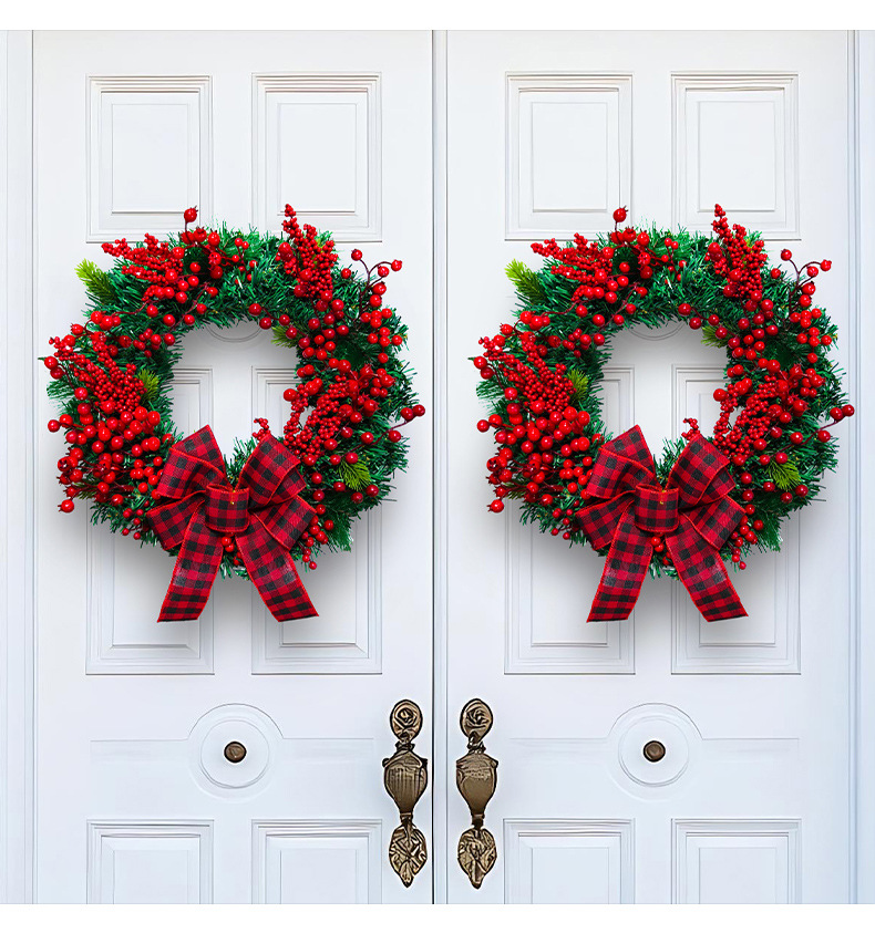Tegooe Classic Red Plaid Bow Christmas Wreath - 16 Inch
