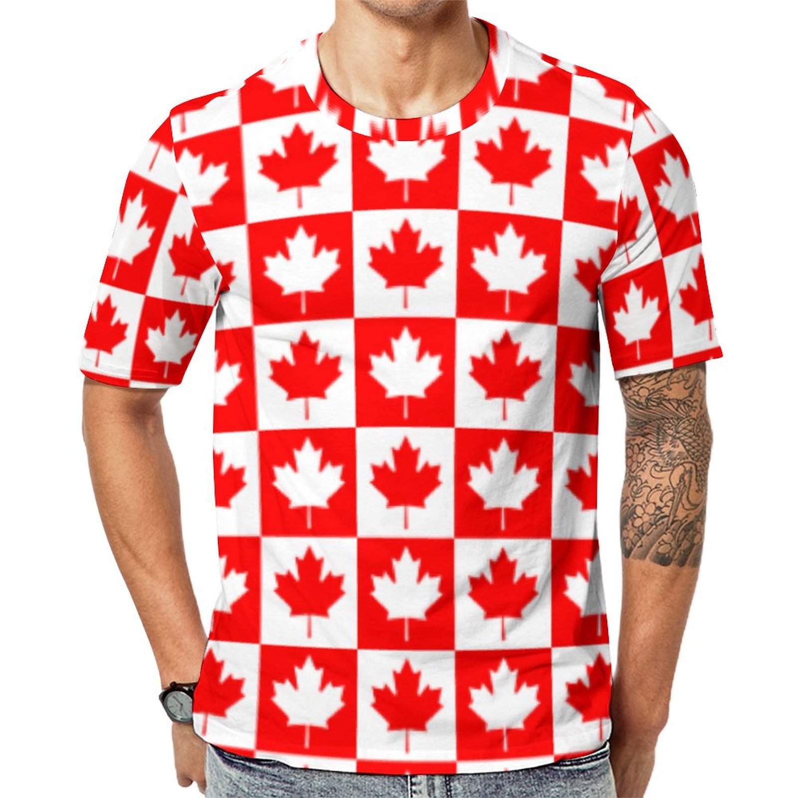 Canada Day Checkerboard Short Sleeve Print Unisex Tshirt Summer Casual Tees for Men and Women Coolcoshirts