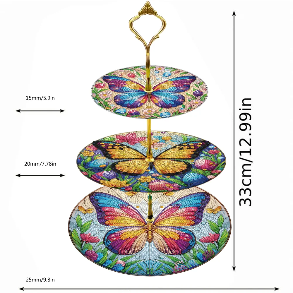3 Tier Butterfly Round Diamond Painting Tray Food Plate for Adults Beginners