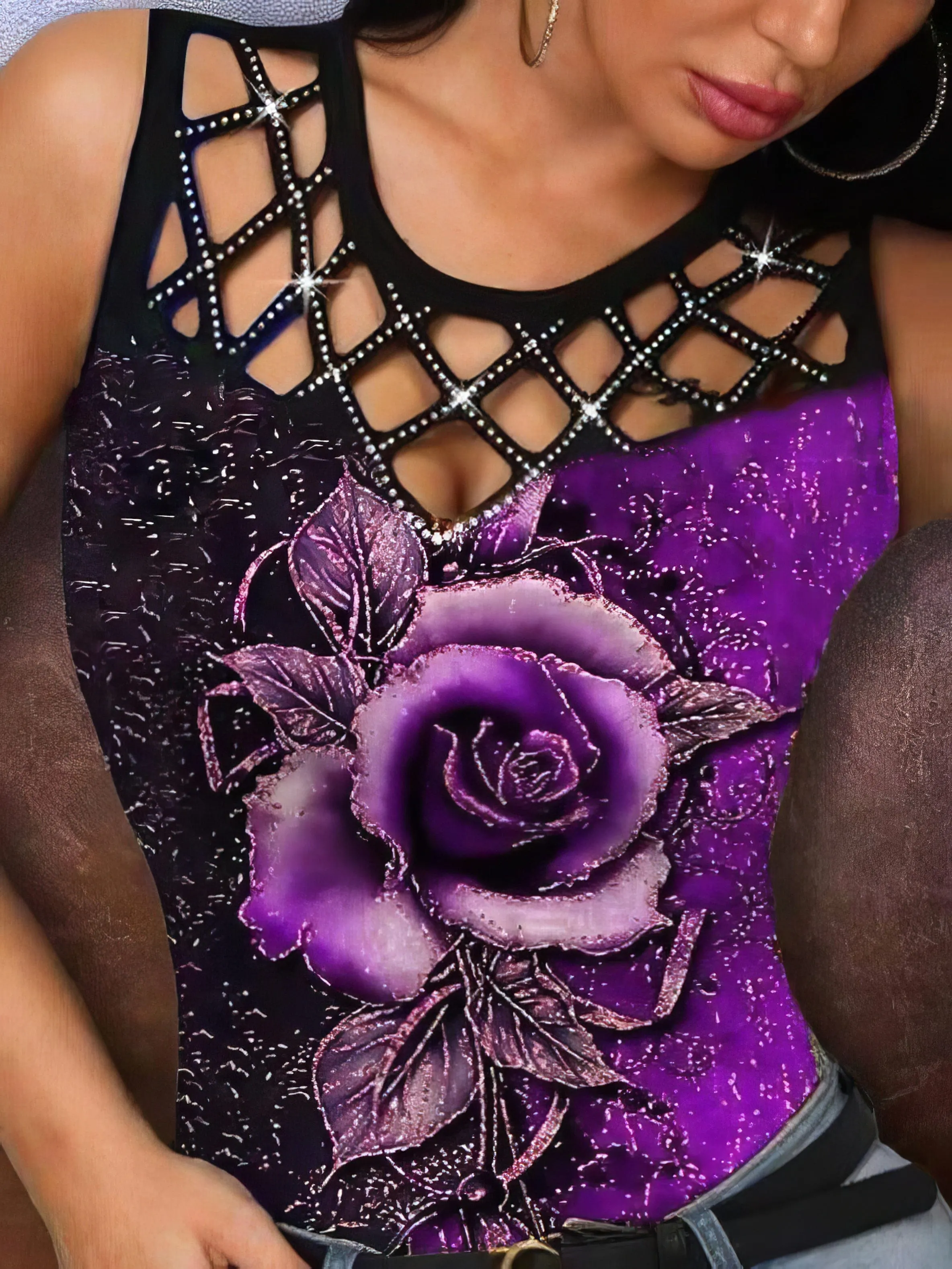 Rose Print Sleeveless Tank Top