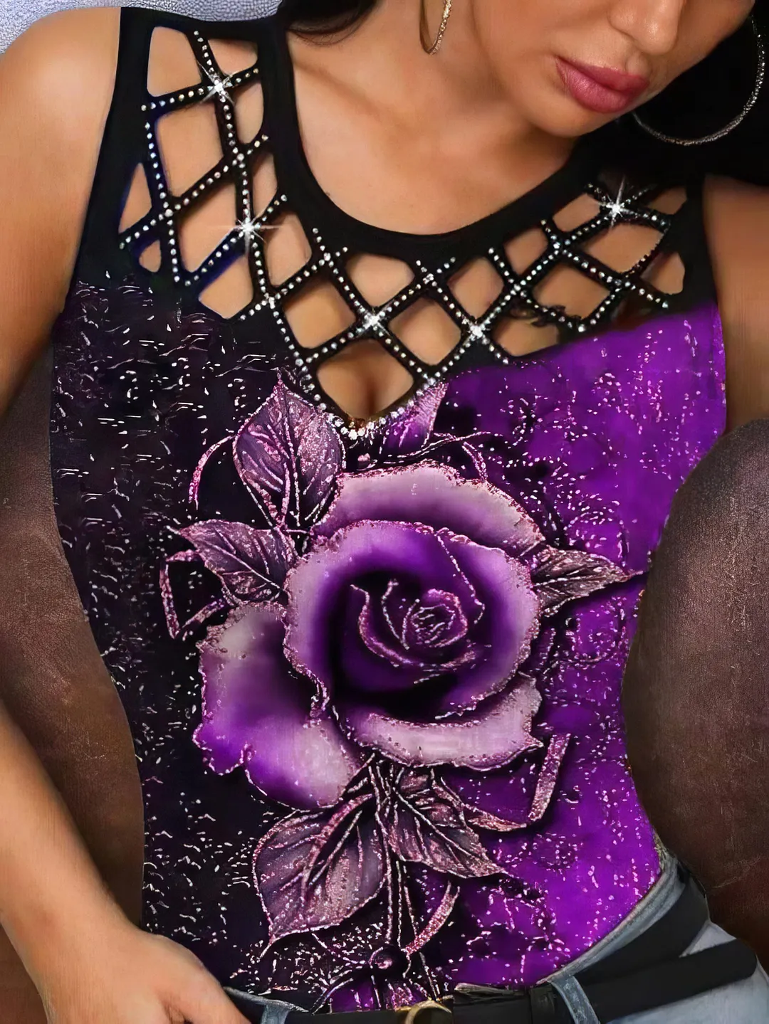 Rose Print Sleeveless Tank Top