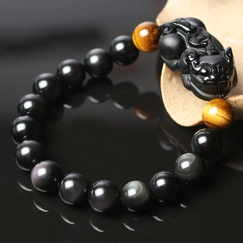 FengShui PiXiu Rainbow Obsidian Tiger Eye Wealth Bracelet