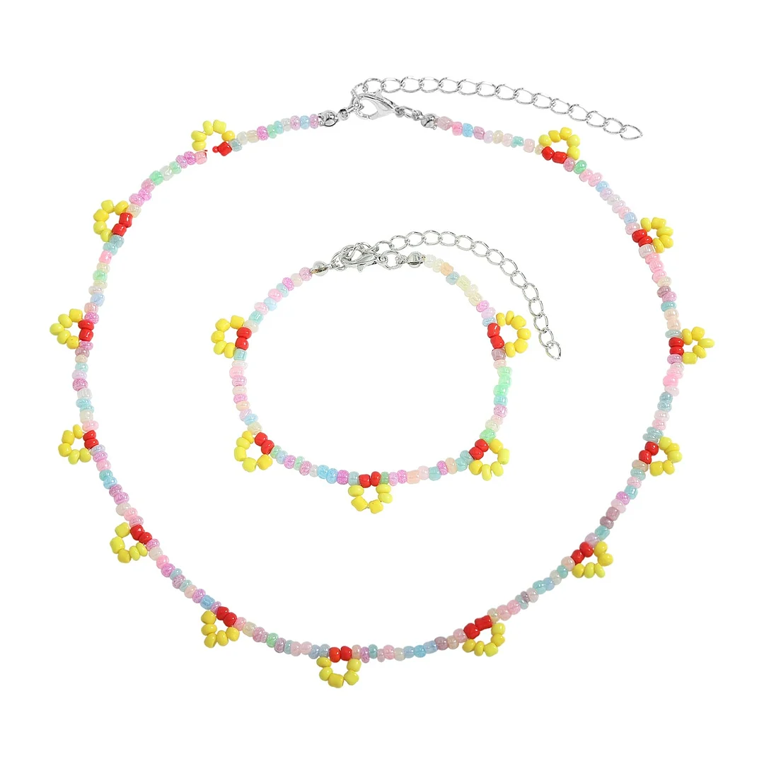 Dvacaman 2021 New INS Korean Sweet Colorful Little Flower Acrylic Pearl Bohemian Beaded Clavicle Necklaces for Women DIY Jewelry