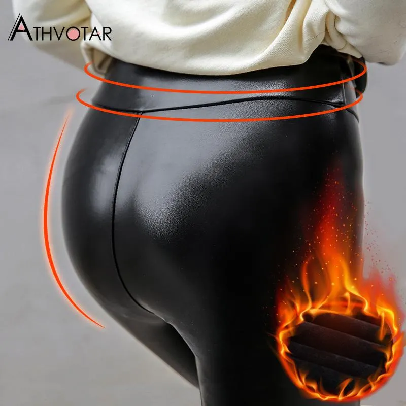 Bodycon Ankle-Length Leggings Women Leather Pant Winter Leggins Mujer High Waist Velvet Legging Female 2020 New