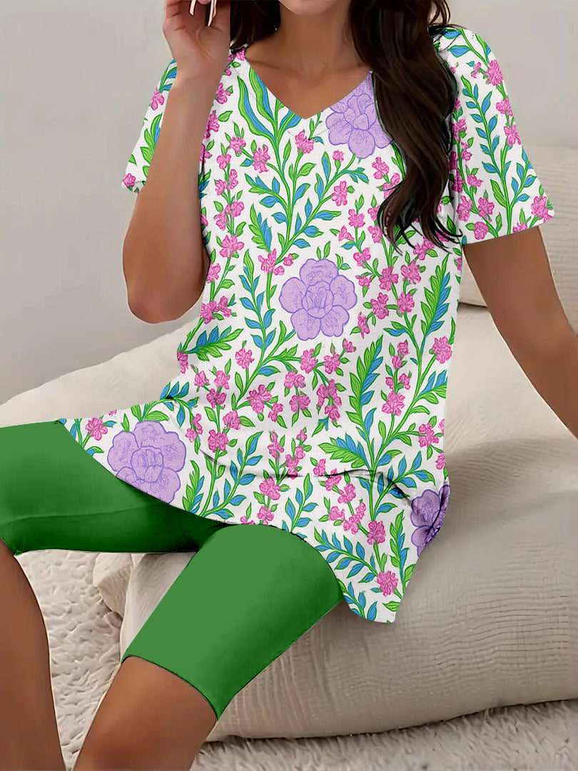 Women Long Sleeve V-neck Graphic Floral Printed Top