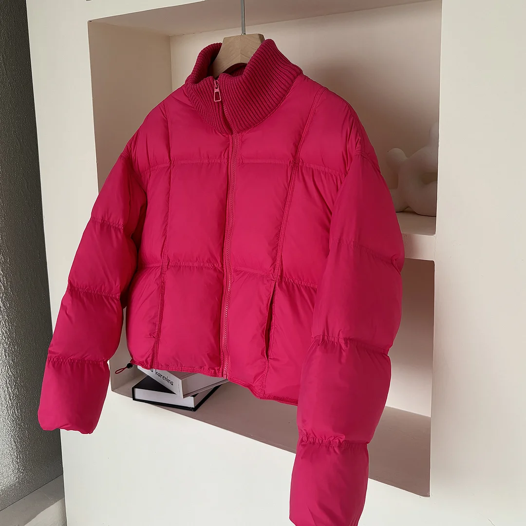 Toloer Knit High Collar 90 White Duck Down Down Jacket Women's Short Style 2024 Winter Thick Puff Feeling Advanced Sense Bread Coat-Outfit Ideas