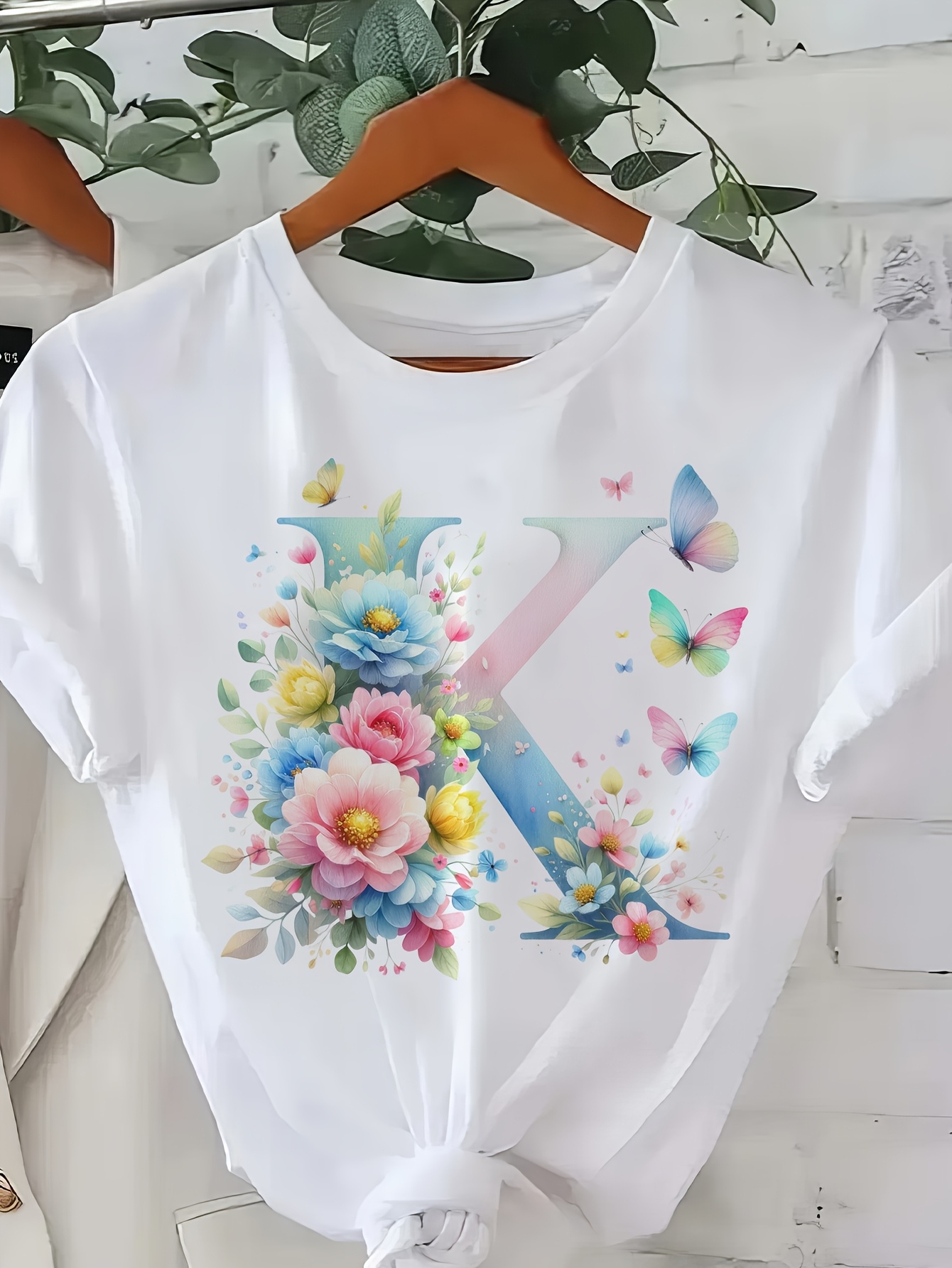 Pastel Flower Butterfly Letter Summer Short-Sleeved White T-Shirt For Women Soft Material | IFYHOME