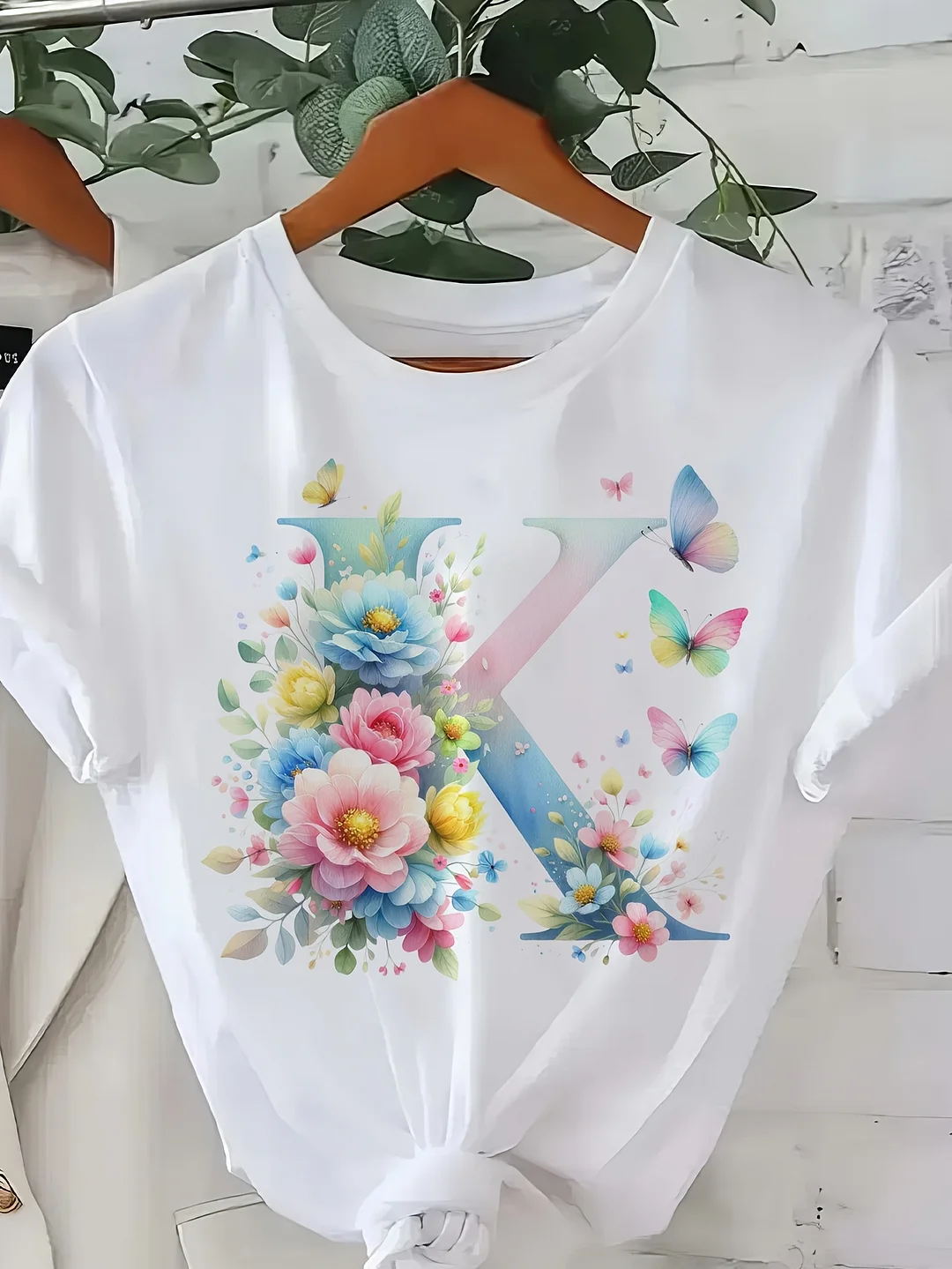 Pastel Flower Butterfly Letter Summer Butterfly Short-Sleeved White T-Shirt For Women, Soft Material, Breathable And Non-Stickylow-Price Item | IFYHOME